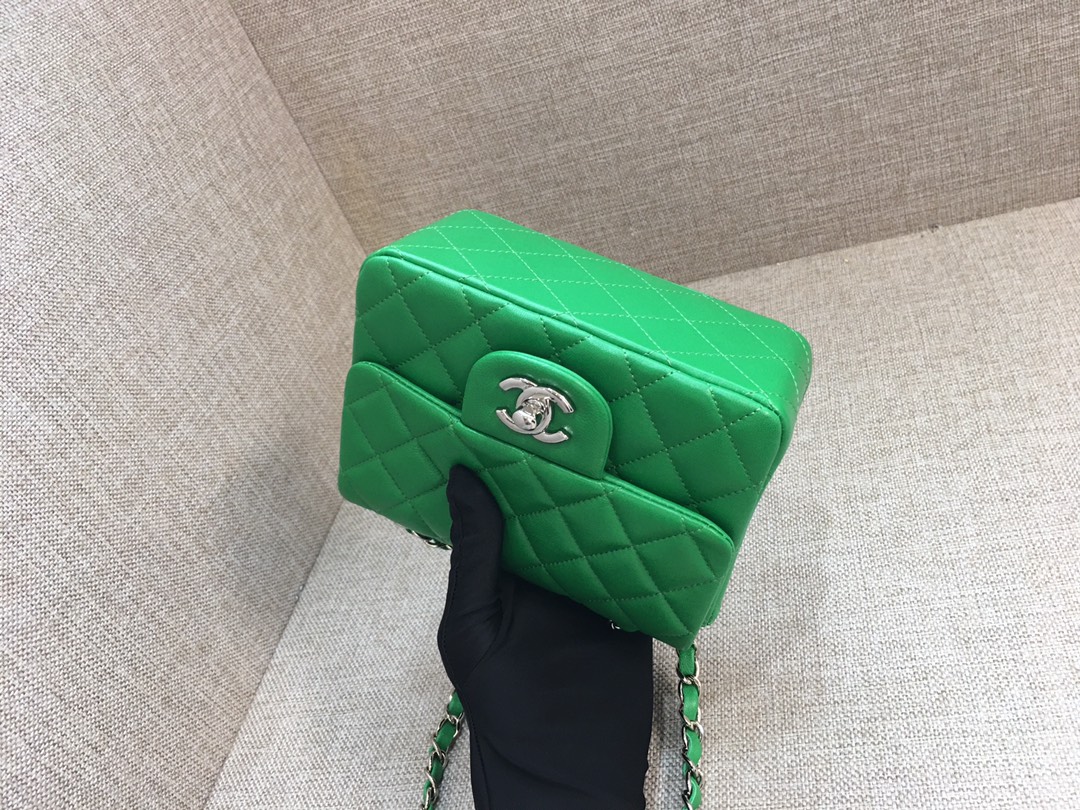 Mini Classic Flap Lambskin Bag A01115 Green/Silver